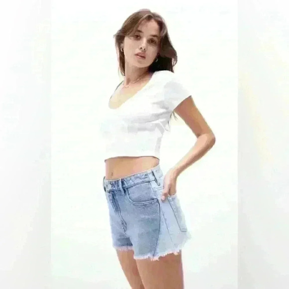 PacSun Eco Pieced Two-Tone High Waisted Denim Festival Shorts, EUC, Size 24 - Picture 9 of 10